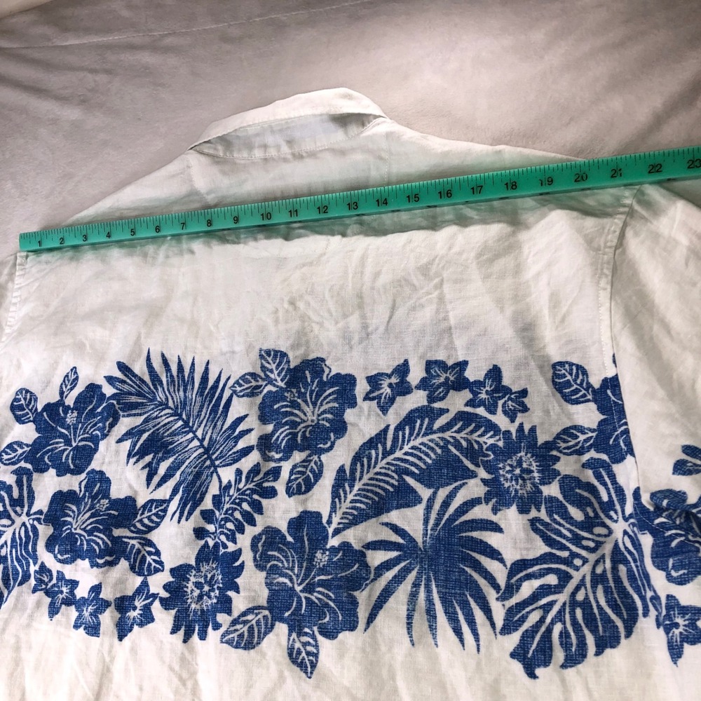 Tommy Bahama Reverse Print Linen Men XXL Button Shirt White Blue Floral Hawaiian - Picture 13 of 16